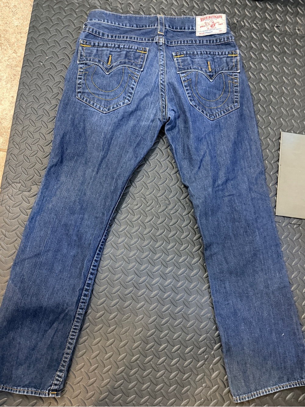 True Religion Men's Dark Blue Straight-Leg Jeans with Signature Back Pockets